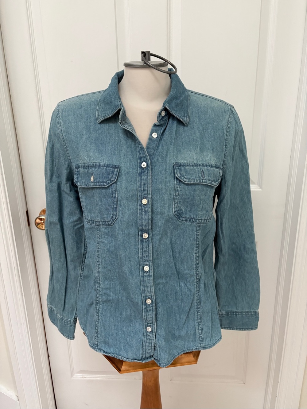 Talbots Light Blue Denim Button-Front Shirt petite